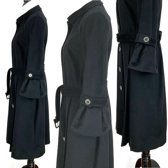 Burberry Prorsum Black Cashmere Blend Pleated Midi Length Trench Coat M - Picture 7 of 16